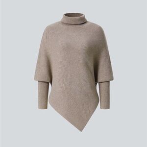 Turtleneck Batwing Asymmetrical Tan Women's Sweater